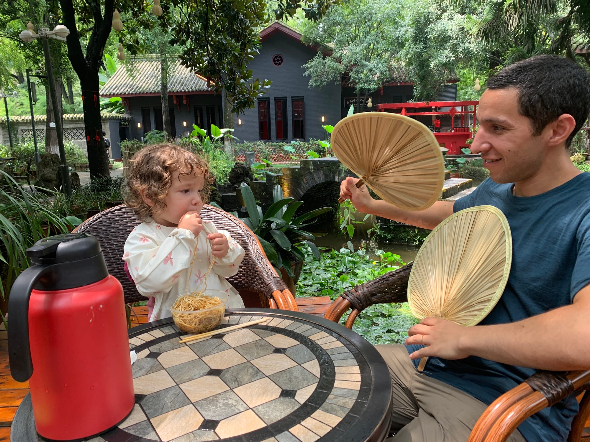 Enjoying rest in a tea house in People's Park in Chengdu